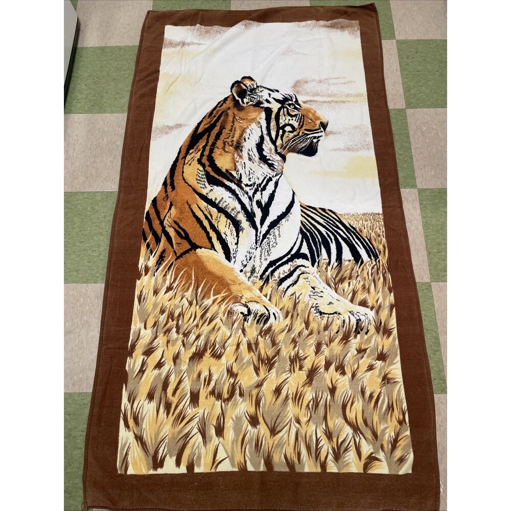 Retro 70s Jumbo Tiger Beach Pool Towel 36x65 Jungle Bengal Safari Wild Animal
